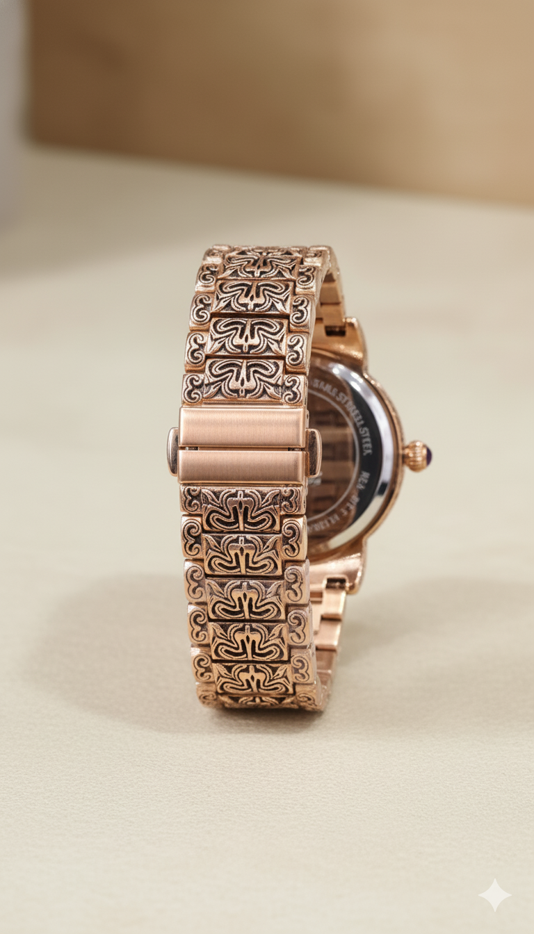 Forest Luxury Gold-Tone Dial Wrist Watches, Vintage Carved Pattern Band, Quartz Movement for Men