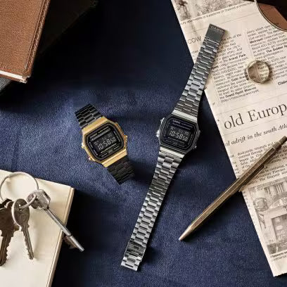 Casio Vintage Dial Black Stainless Steel Band Digital Watch - For Men & Women D181