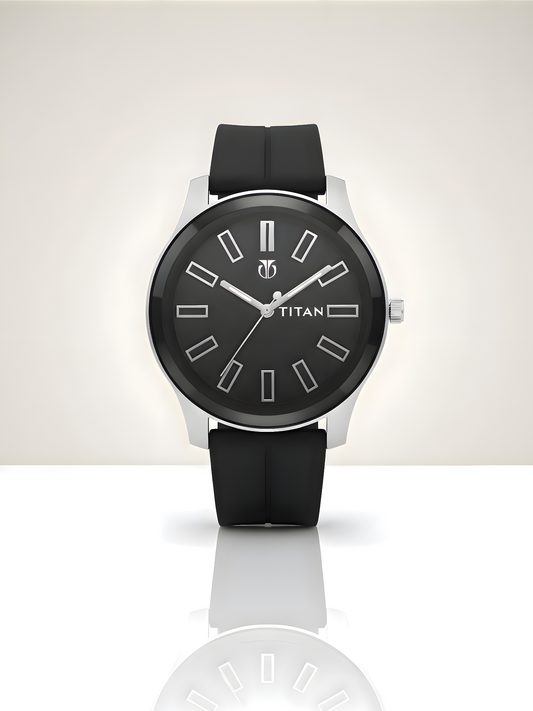 TITAN Men's Black Analog Watch, Silicone Band, Round Dial Wrist Watch for Men