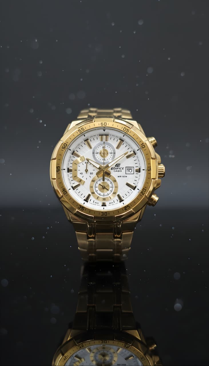 Edifice EFR-539D-1AVUDF White Dial Gold Stainless Steel Band Analog Watch - For Men EX191