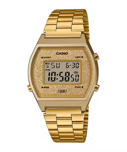 Casio Vintage Gold Dial Stainless Steel Band Digital Watch - For Men & Women D188 (B640WGG-9DF)