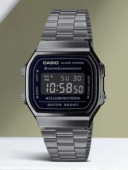 Casio Vintage Dial Black Stainless Steel Band Digital Watch - For Men & Women D181